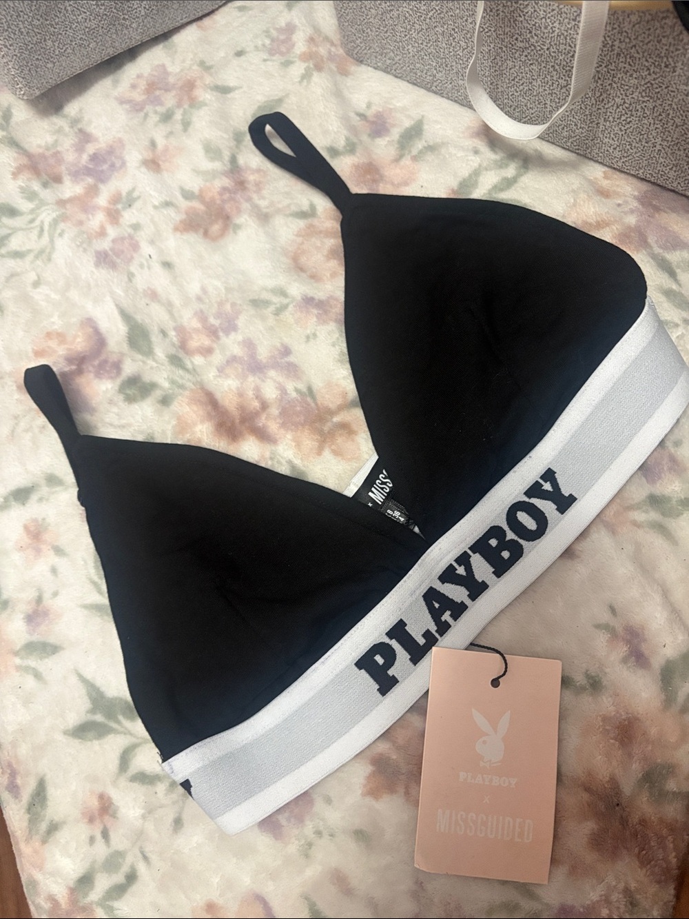 PLAYBOY Black & White Logo Elastic Bralette